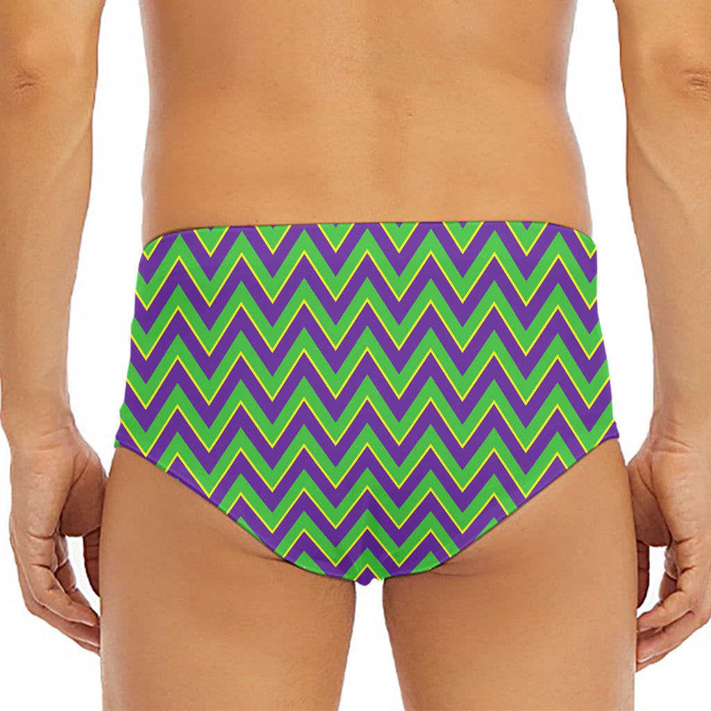 Mardi Gras Zigzag Pattern Print Men's Triangle Swim Briefs