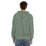 Mardi Gras Zigzag Pattern Print Men's Velvet Pullover Hoodie