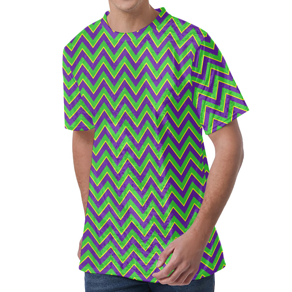 Mardi Gras Zigzag Pattern Print Men's Velvet T-Shirt