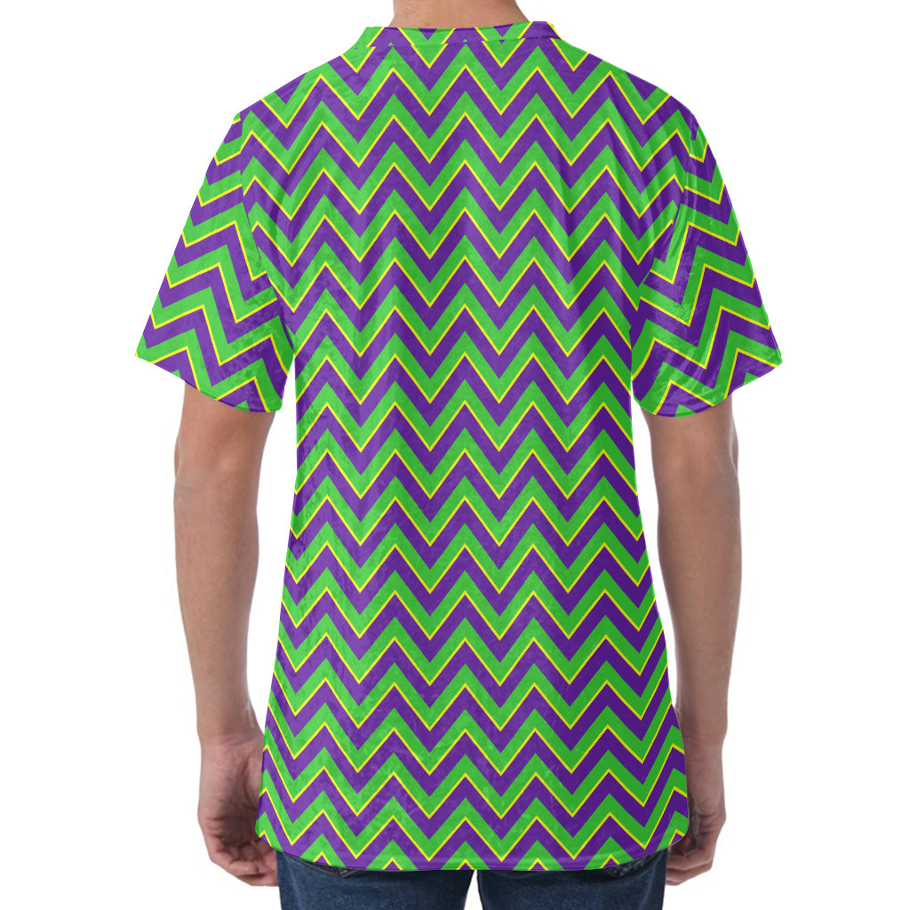 Mardi Gras Zigzag Pattern Print Men's Velvet T-Shirt