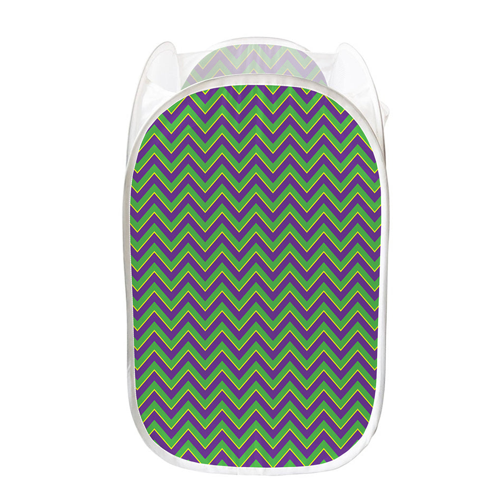 Mardi Gras Zigzag Pattern Print Mesh Laundry Hamper