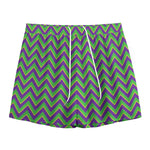 Mardi Gras Zigzag Pattern Print Mesh Shorts