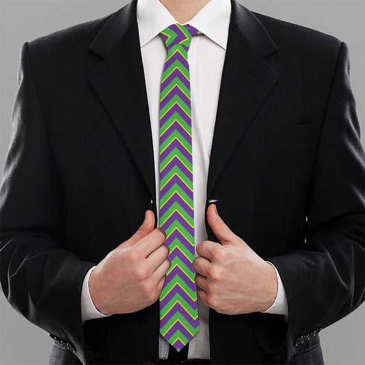 Mardi Gras Zigzag Pattern Print Necktie