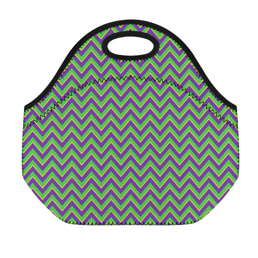 Mardi Gras Zigzag Pattern Print Neoprene Lunch Bag