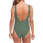 Mardi Gras Zigzag Pattern Print One Piece Swimsuit