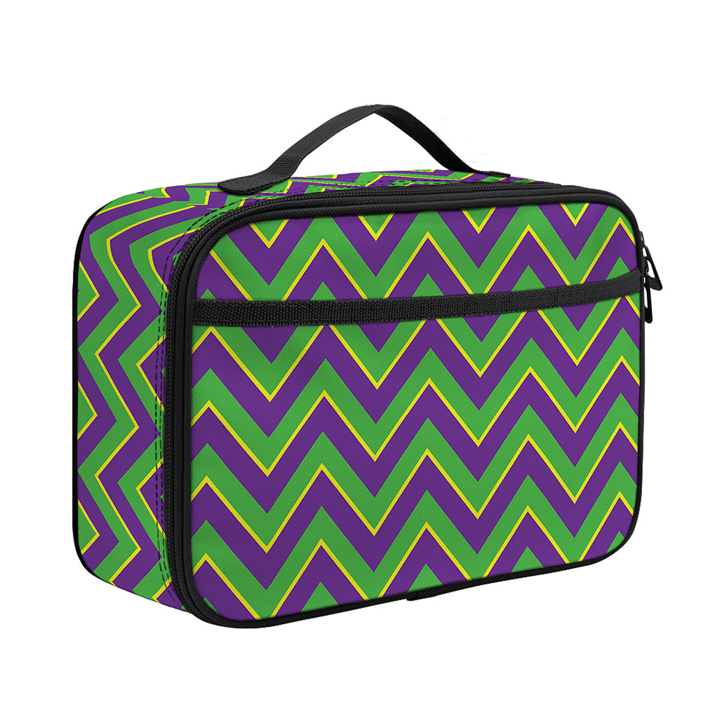 Mardi Gras Zigzag Pattern Print Portable Lunch Bag