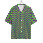 Mardi Gras Zigzag Pattern Print Rayon Hawaiian Shirt