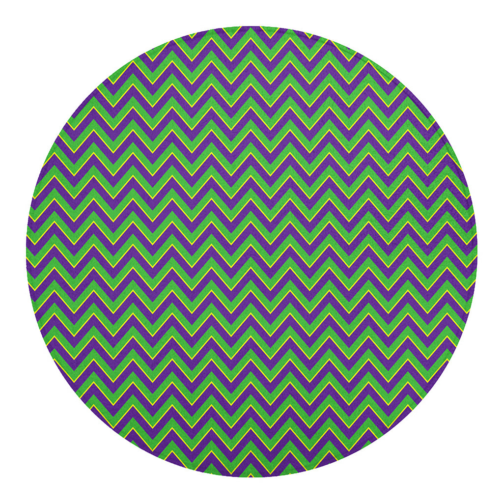 Mardi Gras Zigzag Pattern Print Round Blanket