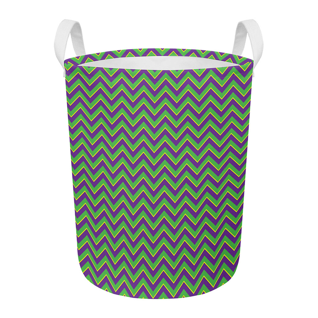 Mardi Gras Zigzag Pattern Print Round Laundry Basket