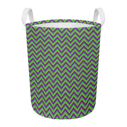 Mardi Gras Zigzag Pattern Print Round Laundry Basket