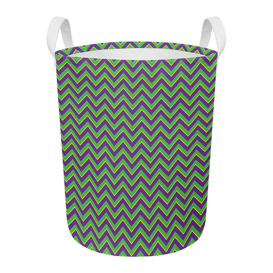 Mardi Gras Zigzag Pattern Print Round Laundry Basket