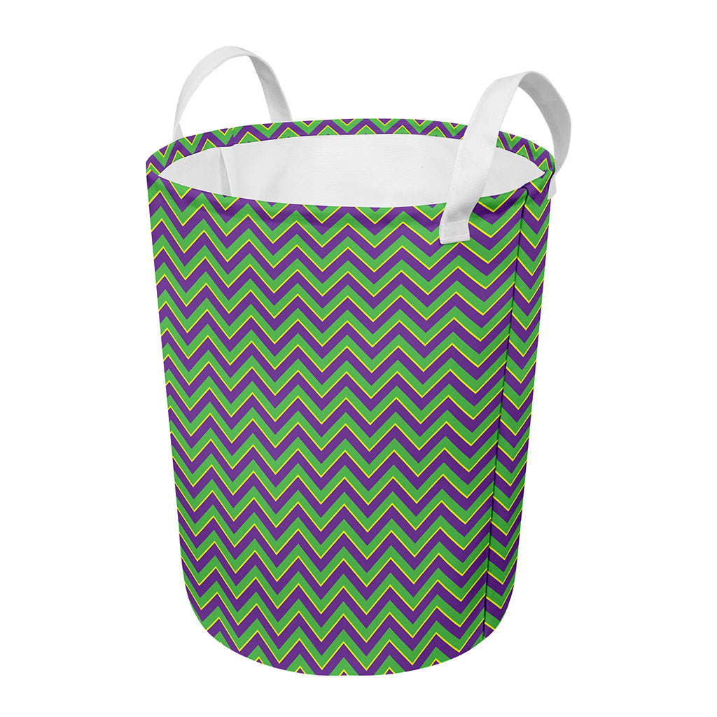 Mardi Gras Zigzag Pattern Print Round Laundry Basket