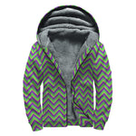 Mardi Gras Zigzag Pattern Print Sherpa Lined Zip Up Hoodie