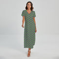 Mardi Gras Zigzag Pattern Print Short Sleeve Maxi Dress