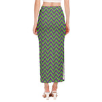 Mardi Gras Zigzag Pattern Print Side Slit Maxi Skirt