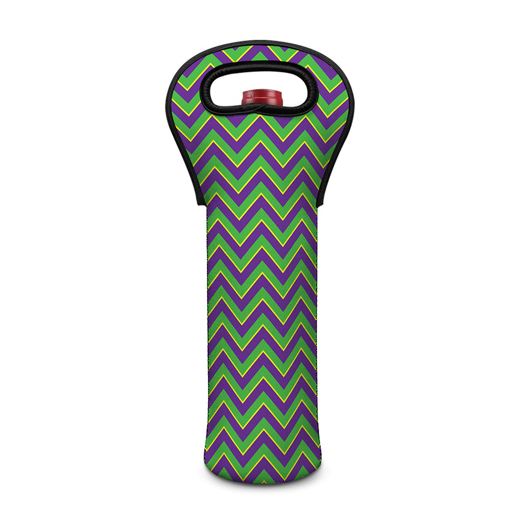 Mardi Gras Zigzag Pattern Print Single Neoprene Wine Tote