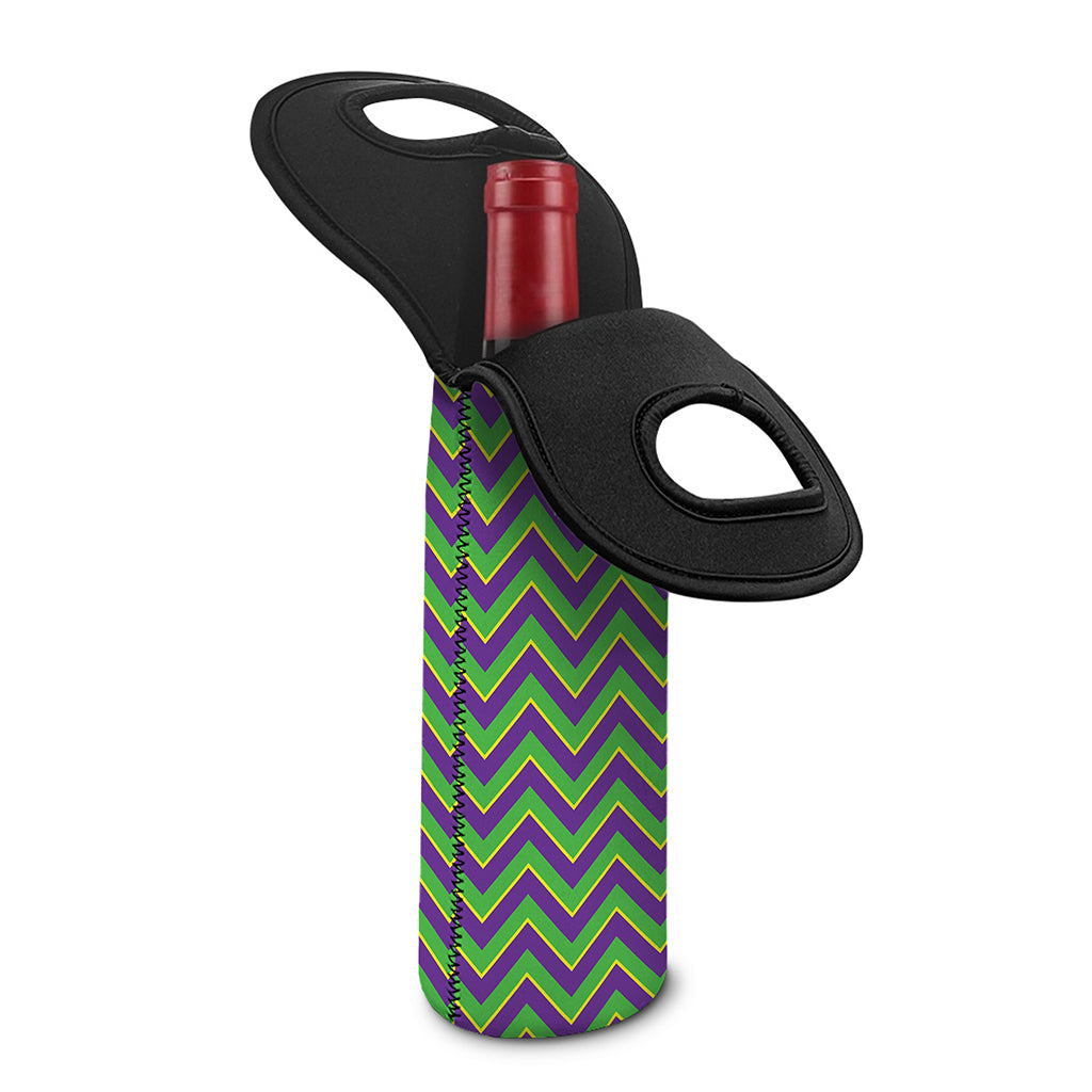Mardi Gras Zigzag Pattern Print Single Neoprene Wine Tote