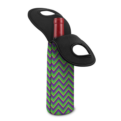 Mardi Gras Zigzag Pattern Print Single Neoprene Wine Tote
