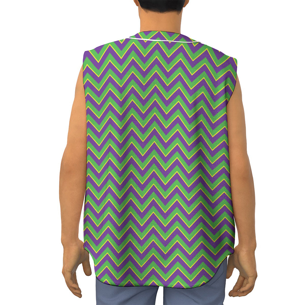 Mardi Gras Zigzag Pattern Print Sleeveless Baseball Jersey
