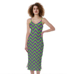 Mardi Gras Zigzag Pattern Print Slim Fit Midi Cami Dress