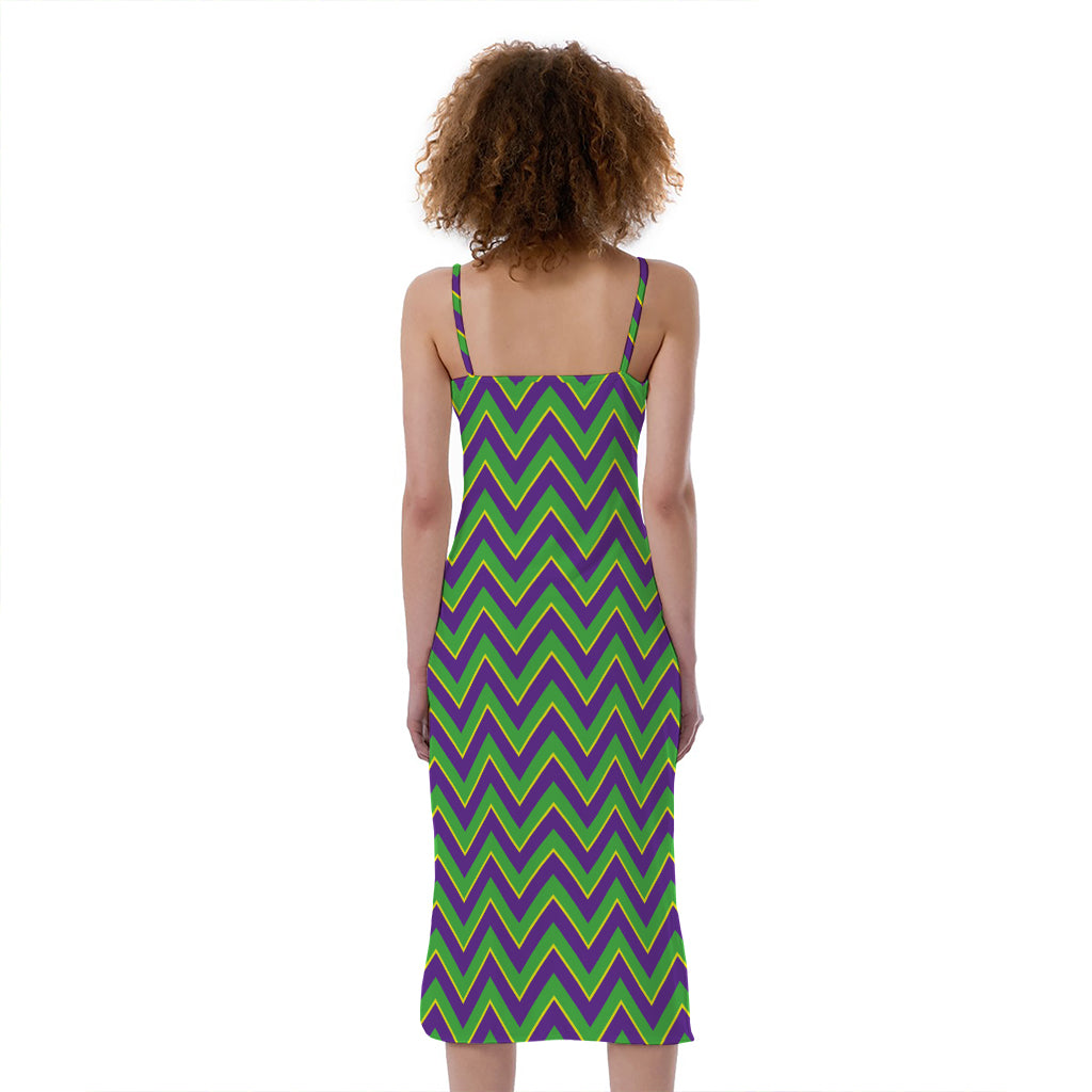 Mardi Gras Zigzag Pattern Print Slim Fit Midi Cami Dress