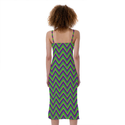 Mardi Gras Zigzag Pattern Print Slim Fit Midi Cami Dress