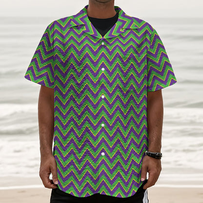 Mardi Gras Zigzag Pattern Print Textured Short Sleeve Shirt
