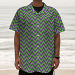 Mardi Gras Zigzag Pattern Print Textured Short Sleeve Shirt