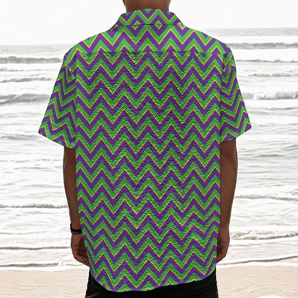 Mardi Gras Zigzag Pattern Print Textured Short Sleeve Shirt