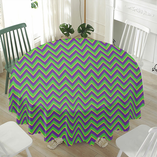 Mardi Gras Zigzag Pattern Print Waterproof Round Tablecloth