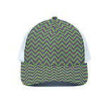 Mardi Gras Zigzag Pattern Print White Mesh Trucker Cap