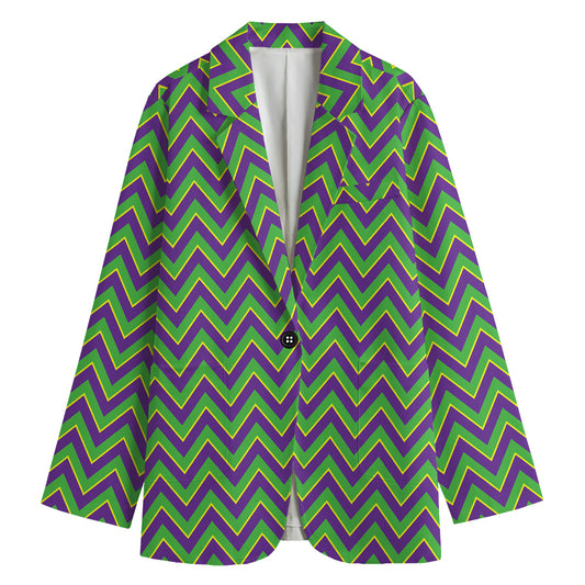 Mardi Gras Zigzag Pattern Print Women's Blazer