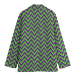 Mardi Gras Zigzag Pattern Print Women's Cotton Blazer