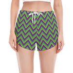 Mardi Gras Zigzag Pattern Print Women's Split Running Shorts