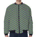 Mardi Gras Zigzag Pattern Print Zip Sleeve Bomber Jacket