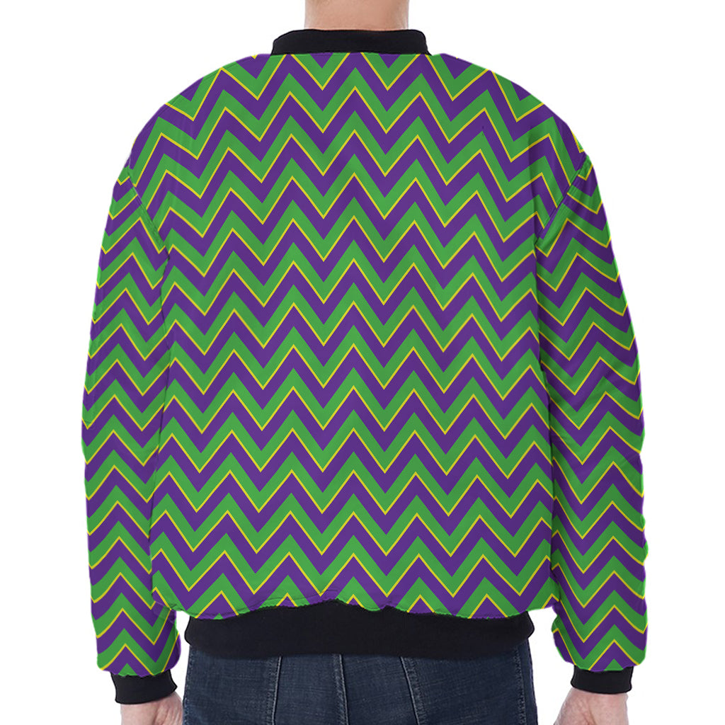 Mardi Gras Zigzag Pattern Print Zip Sleeve Bomber Jacket