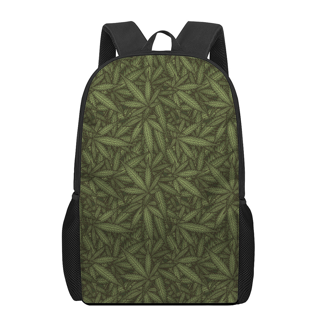 Marijuana Leaf Pattern Print 17 Inch Backpack