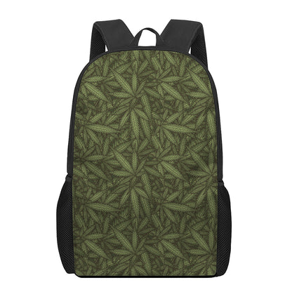 Marijuana Leaf Pattern Print 17 Inch Backpack