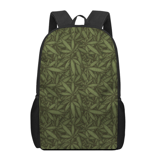 Marijuana Leaf Pattern Print 17 Inch Backpack