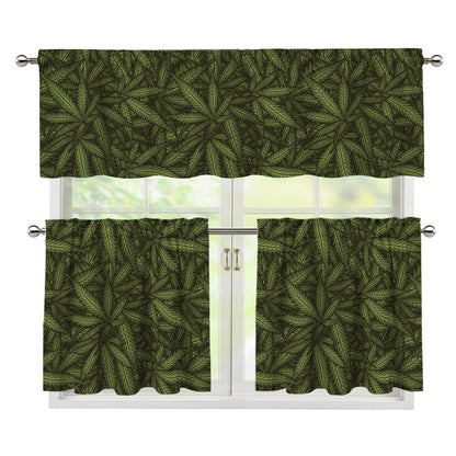 Marijuana Leaf Pattern Print 3 Piece Kitchen Curtains