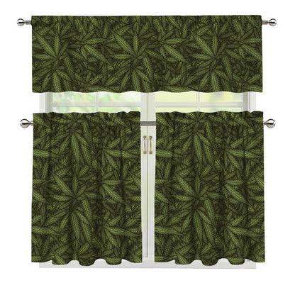 Marijuana Leaf Pattern Print 3 Piece Kitchen Curtains