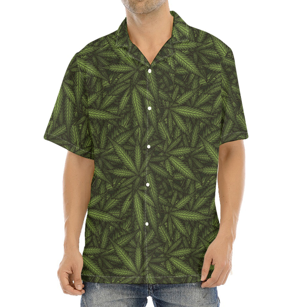 Marijuana Leaf Pattern Print Aloha Shirt