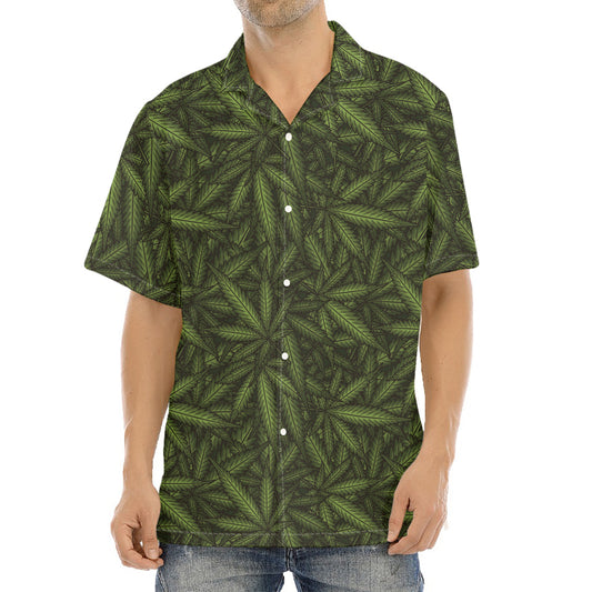 Marijuana Leaf Pattern Print Aloha Shirt