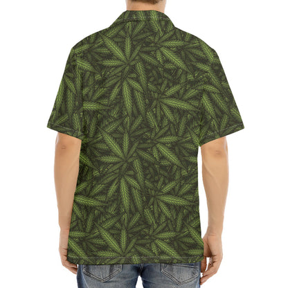 Marijuana Leaf Pattern Print Aloha Shirt