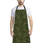 Marijuana Leaf Pattern Print Bib Apron With Pocket