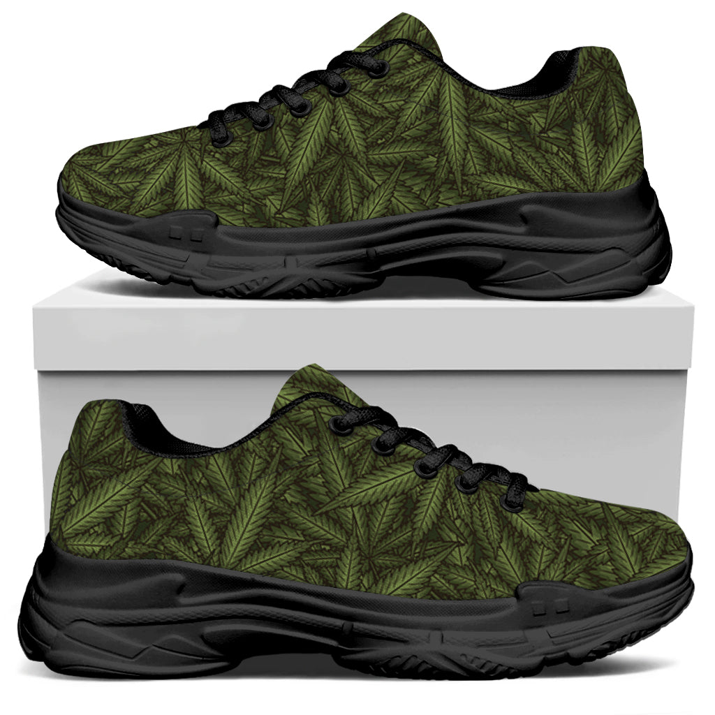 Marijuana Leaf Pattern Print Black Chunky Shoes