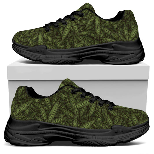 Marijuana Leaf Pattern Print Black Chunky Shoes