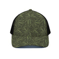 Marijuana Leaf Pattern Print Black Mesh Trucker Hat