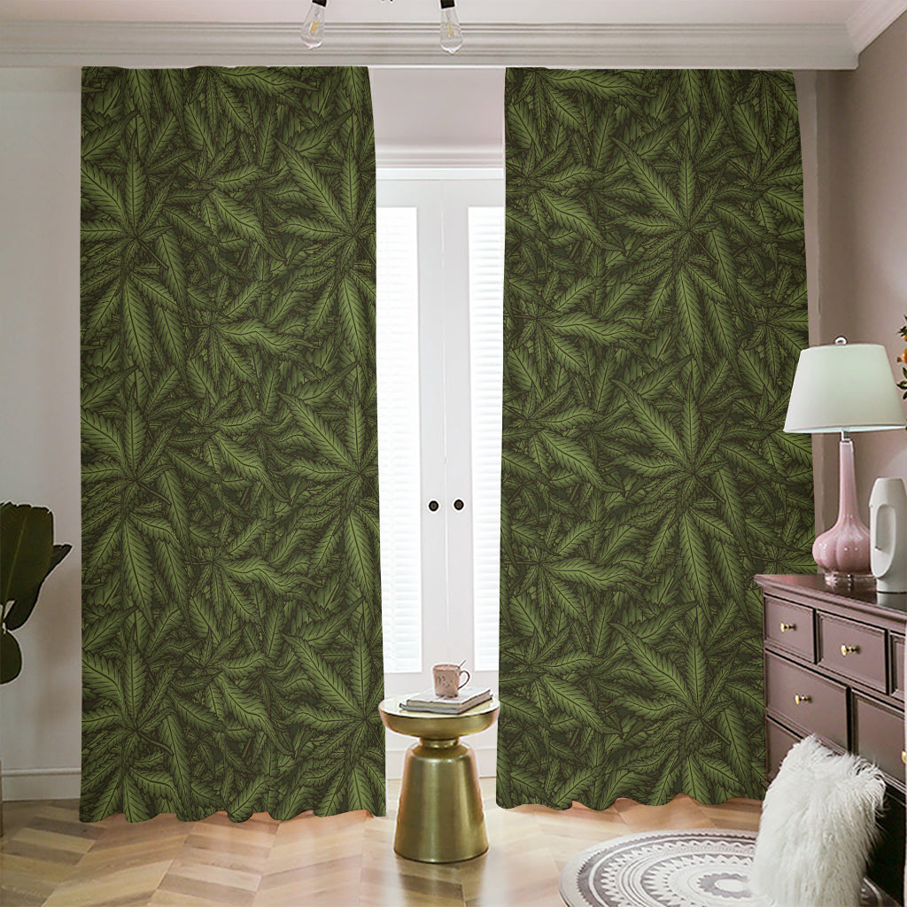 Marijuana Leaf Pattern Print Blackout Pencil Pleat Curtains