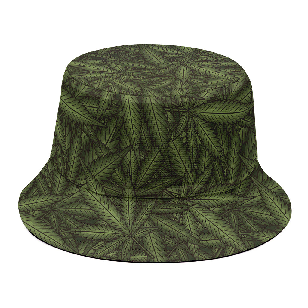 Marijuana Leaf Pattern Print Bucket Hat